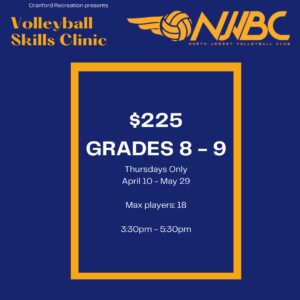 Volleyball Clinics @ Cranford Rec - Thursdays (Grades 8 and 9)