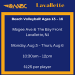 Lavallette - Outdoor - Beginners Coed Beach Clinic Ages 13-16 - Aug 3-6 (10:30AM - 12:00PM)
